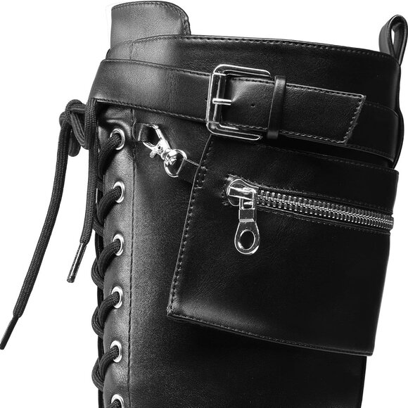 Women's Combat Riding Platform Knee High Boots, Lace Up Fall Lug Sole Gothic Mot - Picture 4 of 7